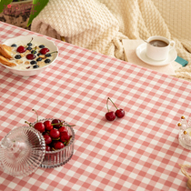 Tablecloth Fabric Pink Small Plaid Rectangular Waterproof Dining Table Cloth hipster Computer Desk Dressing Table Cloth