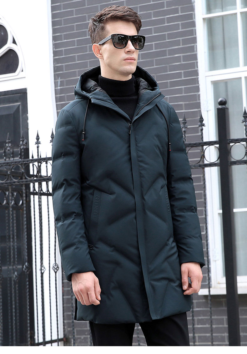 依立腾中长款羽绒服男冬季修身连帽上衣青年时尚保暖休闲加厚外套