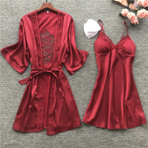 Sexy pajamas female spring and autumn ice silk summer thin pajamas suspenders nightgown nightgown two-piece home wear