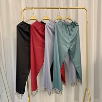 Pajamas womens spring and autumn thin summer ice silk pajama pants elastic waist lace loose size home pants can be worn outside trousers