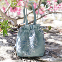 Idle Original China Gufeng Dark Blue Cherry Blossom Embroidered Carry-on Shoulder Woman Bag Traditional Hanfu Accessories Accessories