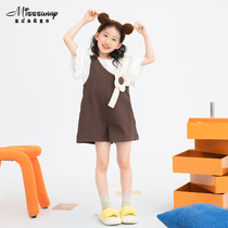 Three-dimensional tie flower splicing childrens loose casual wide-leg pants 2022 spring new girls western-style overalls