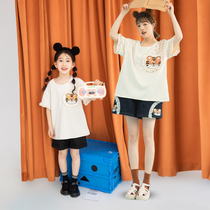 Original Dumb Tiger series parent-child summer wear new pullover round neck T-shirt girl temperament lace casual top