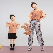 Parent-child outfit girl bear print T-shirt 2021 summer new cute cotton short-sleeved Korean casual childrens top
