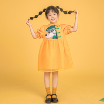 Miss Sunny original girls bubble sleeve dress 2021 summer new foreign style cotton and linen childrens princess skirt