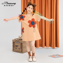 Cartoon little red flower stitching skirt girls dress simple loose straight cotton breathable 2022 summer new product