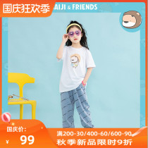 Race several joint girls white short sleeve T-shirt 2021 summer new cartoon print boy round neck casual top