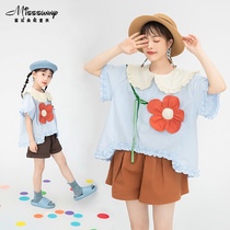 Parent-child clothing small fresh creative flower collage doll collar shirt summer new sweet foreign style lace top