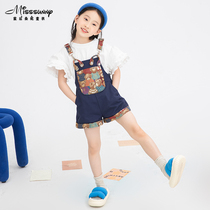 Cute cartoon retro bear jacquard girls overalls 2022 spring and summer new childrens wide-leg straight pants
