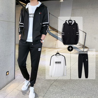 休闲运动套装男士搭配帅气2019新款潮流男装春秋季运动服装三件套158.00元包邮