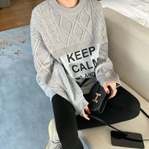 Canadians shop 2020 winter clothing new Korean version chic loose 100 lap knit splicing letters plus velvet clothing womens winter