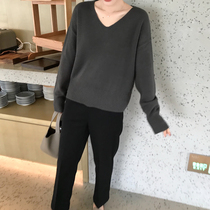 Canons shop 2019 Winter fit new Korean version chic 100 hitch loose display slim V neckline cardiovert sweater woman