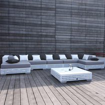 Nordic Furniture Rattan OUTDOOR SOFA LIVING ROOM CORNER COMBINATION LEISURE HOTEL BALCONY RATTAN SOFA CHAIR TEA TABLE COMBINATIONS