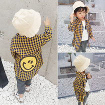 Boy foreign style plaid shirt coat 2019 New Spring Childrens cotton long windbreaker loose version tide shirt