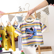 5 1 Xiaer childrens short-sleeved male baby dinosaur summer cotton 2021 new summer half-sleeve male