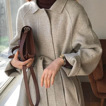 Fashionable Korean autumn new herringbone double-sided hand-stitched wool coat coat winter fashion long robe wind