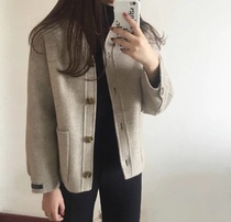 20 autumn Ghost Horse Girl show leg long artifact ins short v collar hand sewn double wool jacket