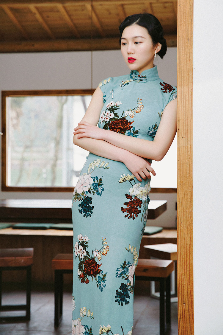 茉茉旗袍11月新品|折 无袖中长款 复古文艺日常印花绵绸旗袍 软玉