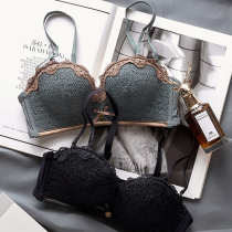 Lace sexy without steel ring small chest gathering underwear set female thick breast bra underwear set