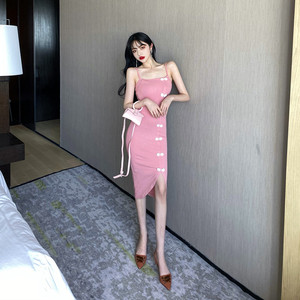 Cheongsam sling slit buttock long dress