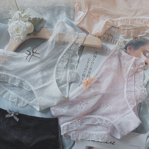 Peach honey candy full lace underwear womens low waist thin cute girl sweet breifs cotton file students simple