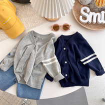 Autumn new simple Korean version 3-6 infants knitted cardigan 1-year-old baby wears long-sleeved sweater casual jacket