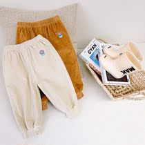 2021 Spring and Autumn Middle and Small Childrens Embroidered Threaded Pants Pants Pants Casual Pants All-match Korean Pants