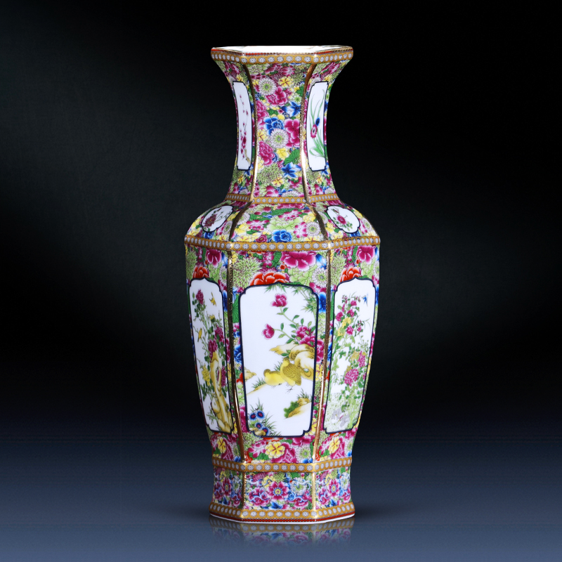 Jingdezhen ceramics vase imitation qianlong colored enamel vase retro flower arranging place, Chinese style household ornaments