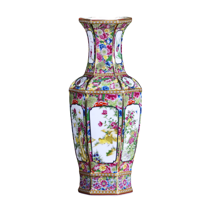 Jingdezhen ceramics vase imitation qianlong colored enamel vase retro flower arranging place, Chinese style household ornaments