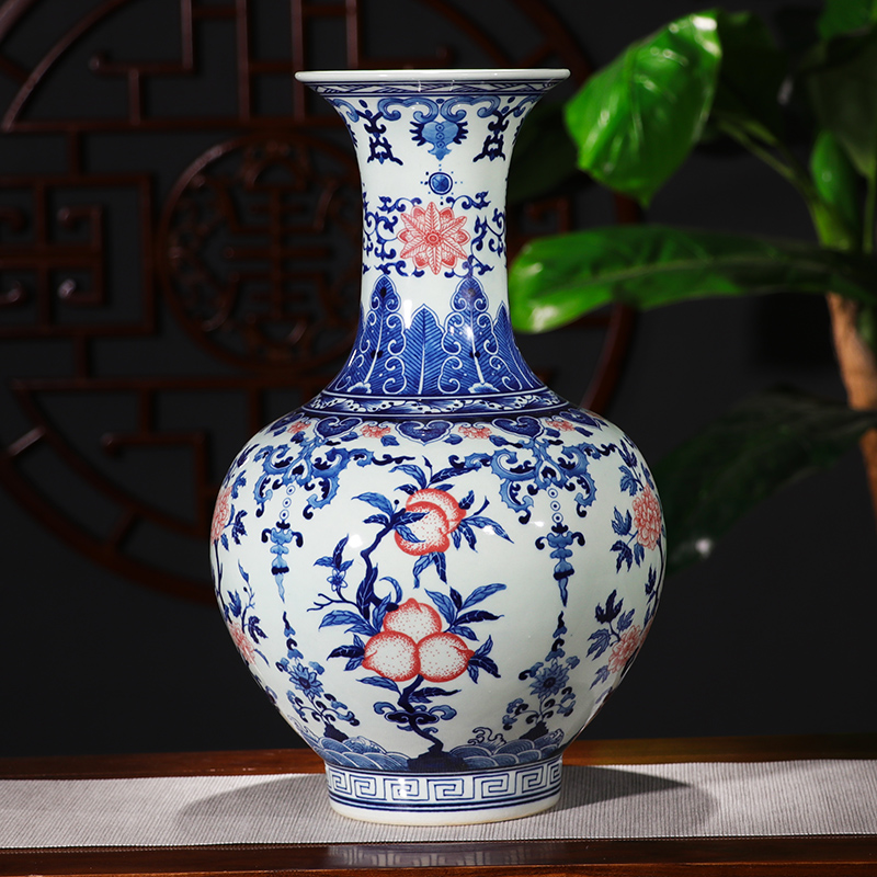 Jingdezhen ceramic vase furnishing articles flower arranging archaize sitting room both ears of blue and white porcelain vases, new Chinese style household decorations