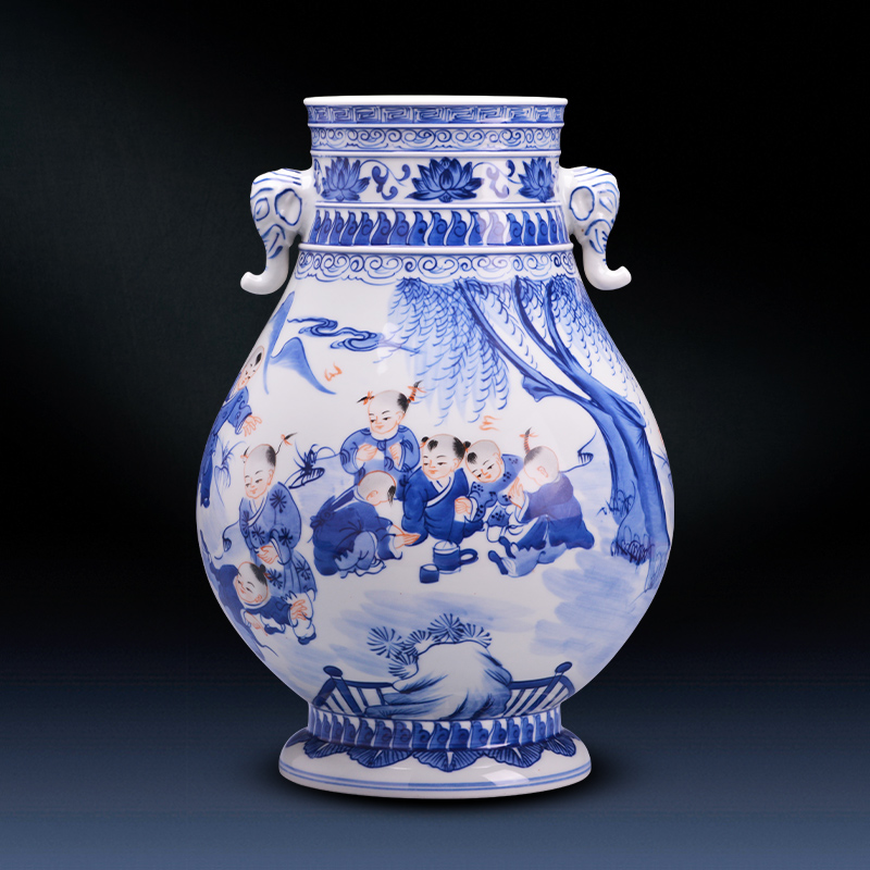 Jingdezhen porcelain big hand blue and white porcelain vases, ceramic flower arranging Chinese style restoring ancient ways furnishing articles sitting room home decoration