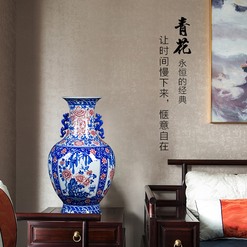 Jingdezhen ceramics manual hand - made archaize ssangyong 's ears of blue and white porcelain vase design restoring ancient ways household act the role ofing is tasted furnishing articles