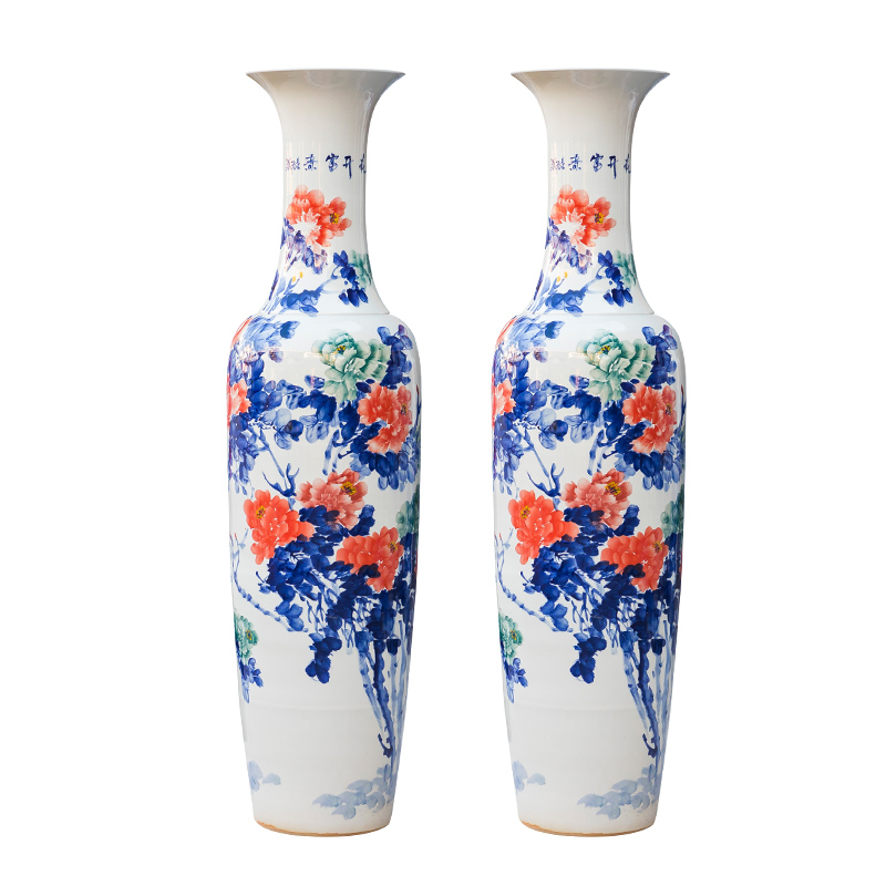 Jingdezhen ceramics vase landing villa large Chinese blue and white porcelain hotel furnishing articles hand - made sitting room adornment