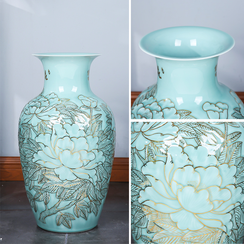 Jingdezhen ceramics by hand relief paint large vases, furnishing articles large sitting room hotel villa decorations