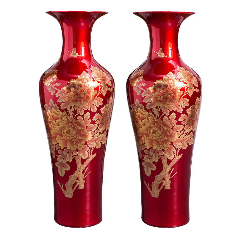 Jingdezhen ceramics China red crystal glaze peony vase of large sitting room place heavy large opening