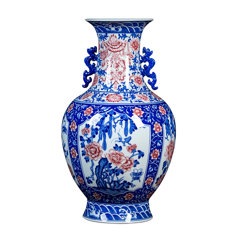 Jingdezhen ceramics manual hand - made archaize ssangyong 's ears of blue and white porcelain vase design restoring ancient ways household act the role ofing is tasted furnishing articles