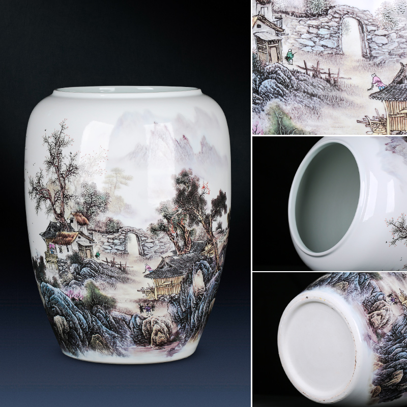 Jingdezhen ceramics vase landing big quiver porcelain painting and calligraphy scrolls cylinder sitting room home furnishing articles