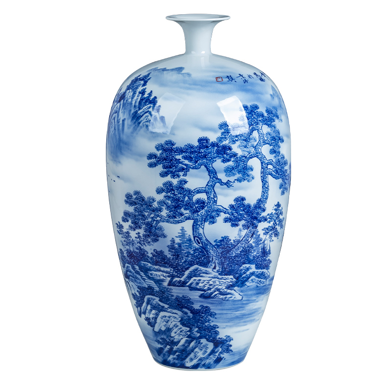 Jingdezhen ceramics hand - made landscape painting bottle of blue and white porcelain vase large living room a study Chinese style decorates the furnishing articles