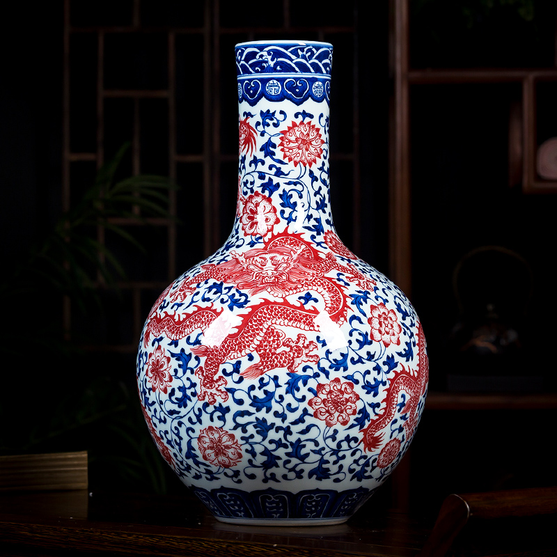 Jingdezhen ceramics glaze color hand - made under archaize youligong red blue and white porcelain vase tree decorations furnishing articles