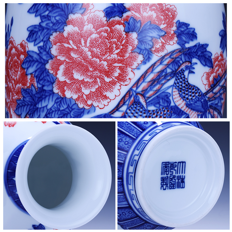 Jingdezhen ceramics archaize the qing three broke right hand - made of blue and white porcelain vase of flowers and birds porch decoration of Chinese style household furnishing articles