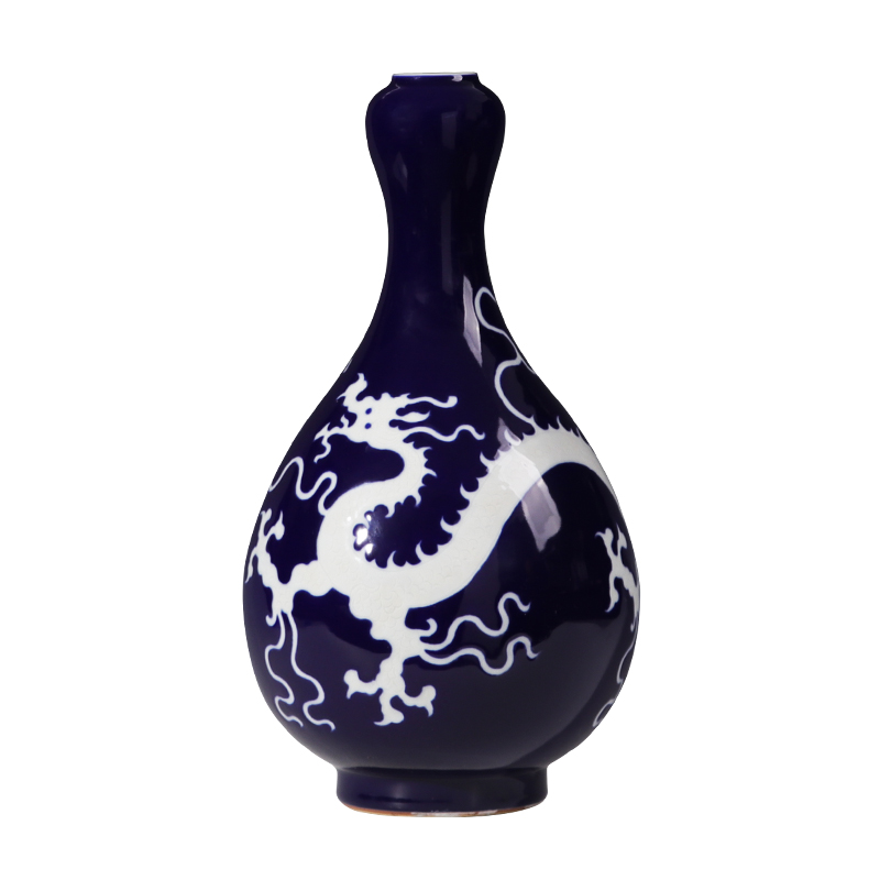 Jingdezhen ceramics hand - carved ji blue vase wine sitting room adornment style rich ancient frame furnishing articles