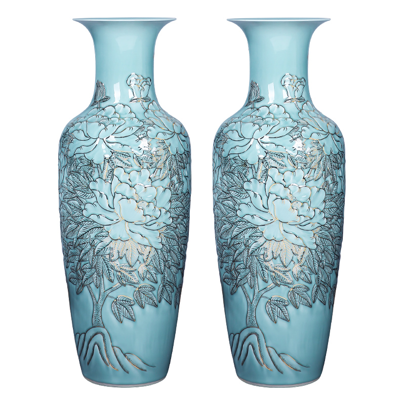 Jingdezhen ceramics anaglyph hand - made paint floor large vases, large sitting room adornment is placed gifts of new Chinese style