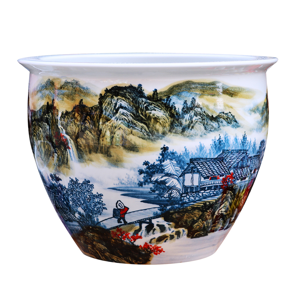 Jingdezhen ceramic aquarium China hand - made modern Chinese landscape painting cylinder home sitting room adornment ornament