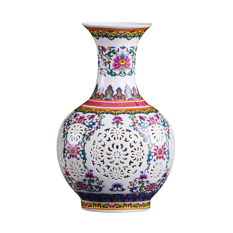 Porcelain of jingdezhen ceramics vase furnishing articles child thin body double hollow out flower arranging classical Chinese style decoration decoration