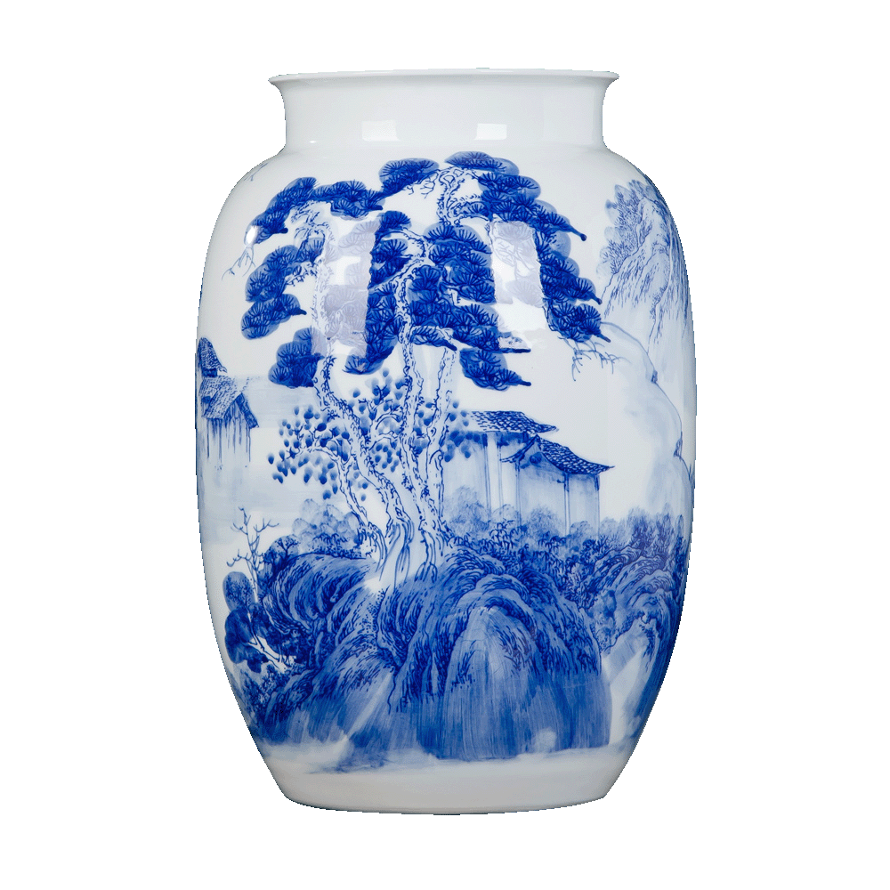 Jingdezhen ceramic vase furnishing articles new Chinese hand - made of blue and white porcelain flower arrangement, the sitting room TV cabinet decoration