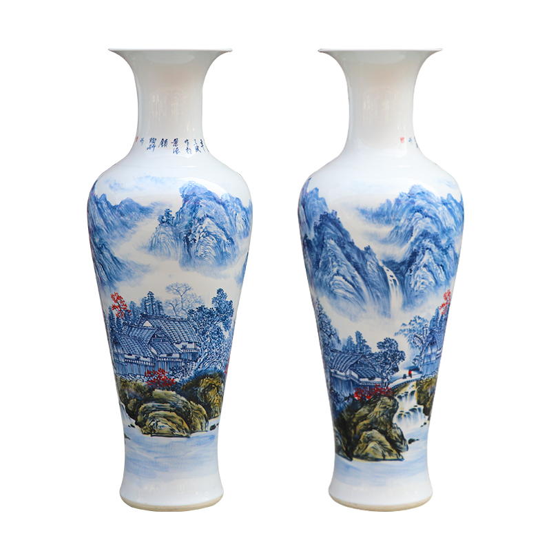 Jingdezhen ceramic vase landing large landscape hand - made porcelain Chinese sitting room place hotel decoration