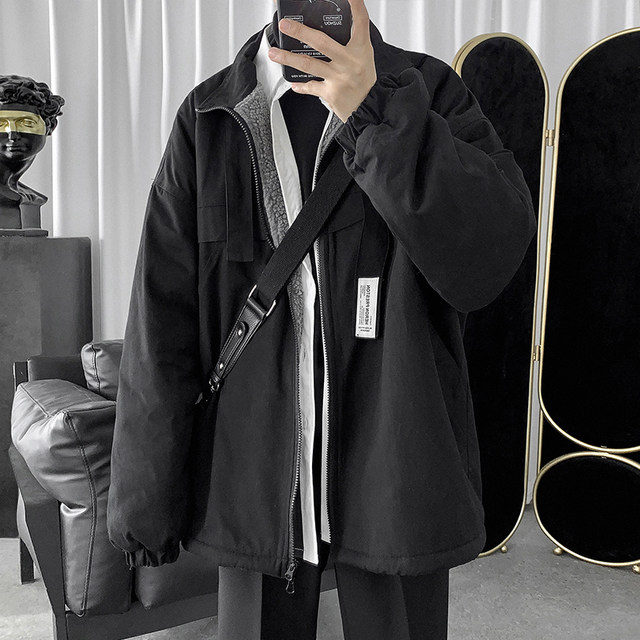 Zijun men's popular logo overalls winter lamb wool plus plush plus thick cotton-padded jacket Korean version loose padded jacket male Zijun men's popular logo overalls winter lamb wool plus plush plus thick cotton-padded jacket Korean version loose padded jacket male