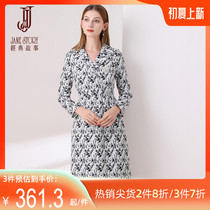 Classic story 2022 Winter style Fashion Flipped with slim V collar suit A character dress with a long printed one-piece dress