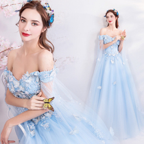 Modern styling water blue gauze Bride wedding dinner annual performance dress wholesale 1699