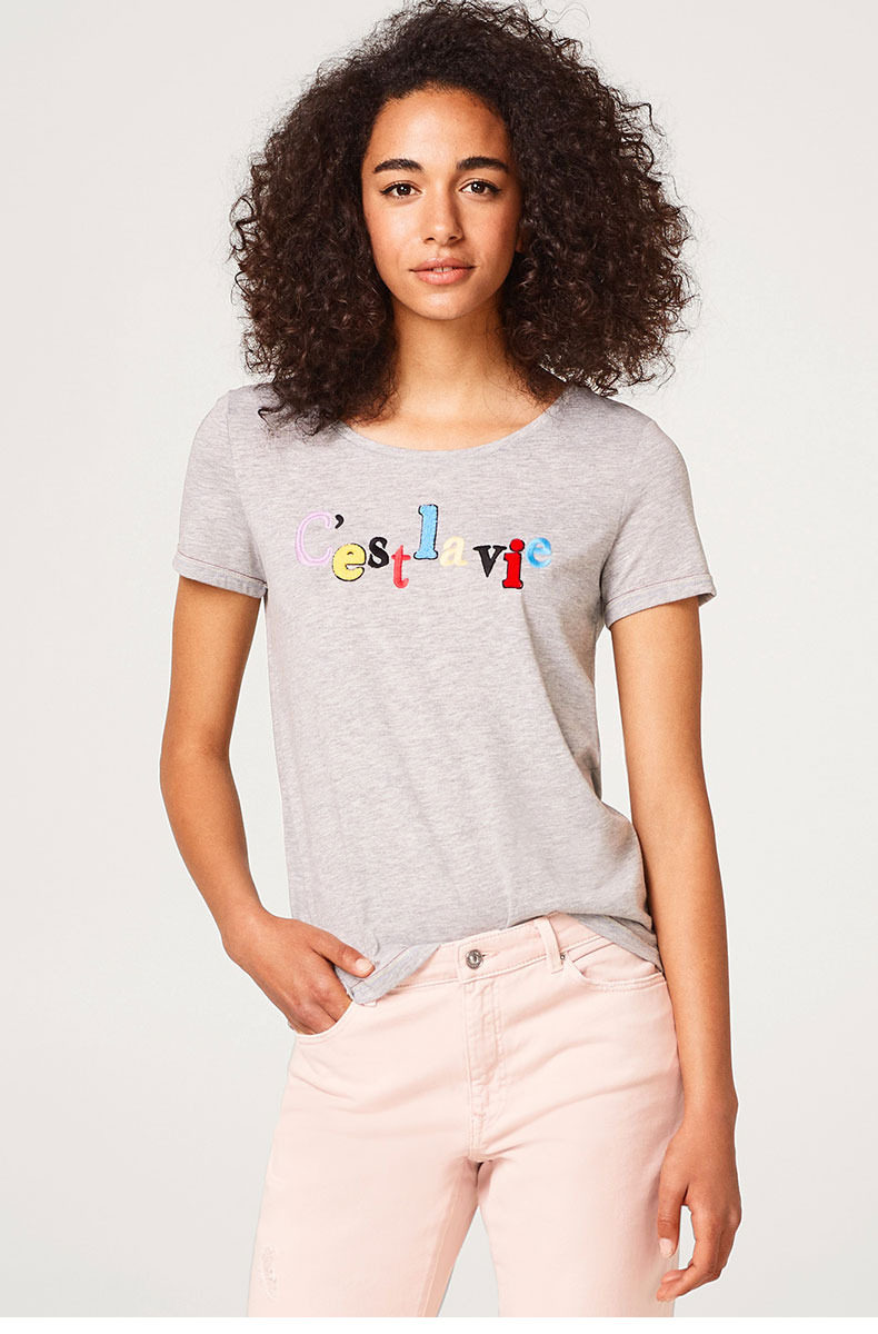 espritedc女装立体字母图案休闲短袖上衣t恤女-058cc1k120